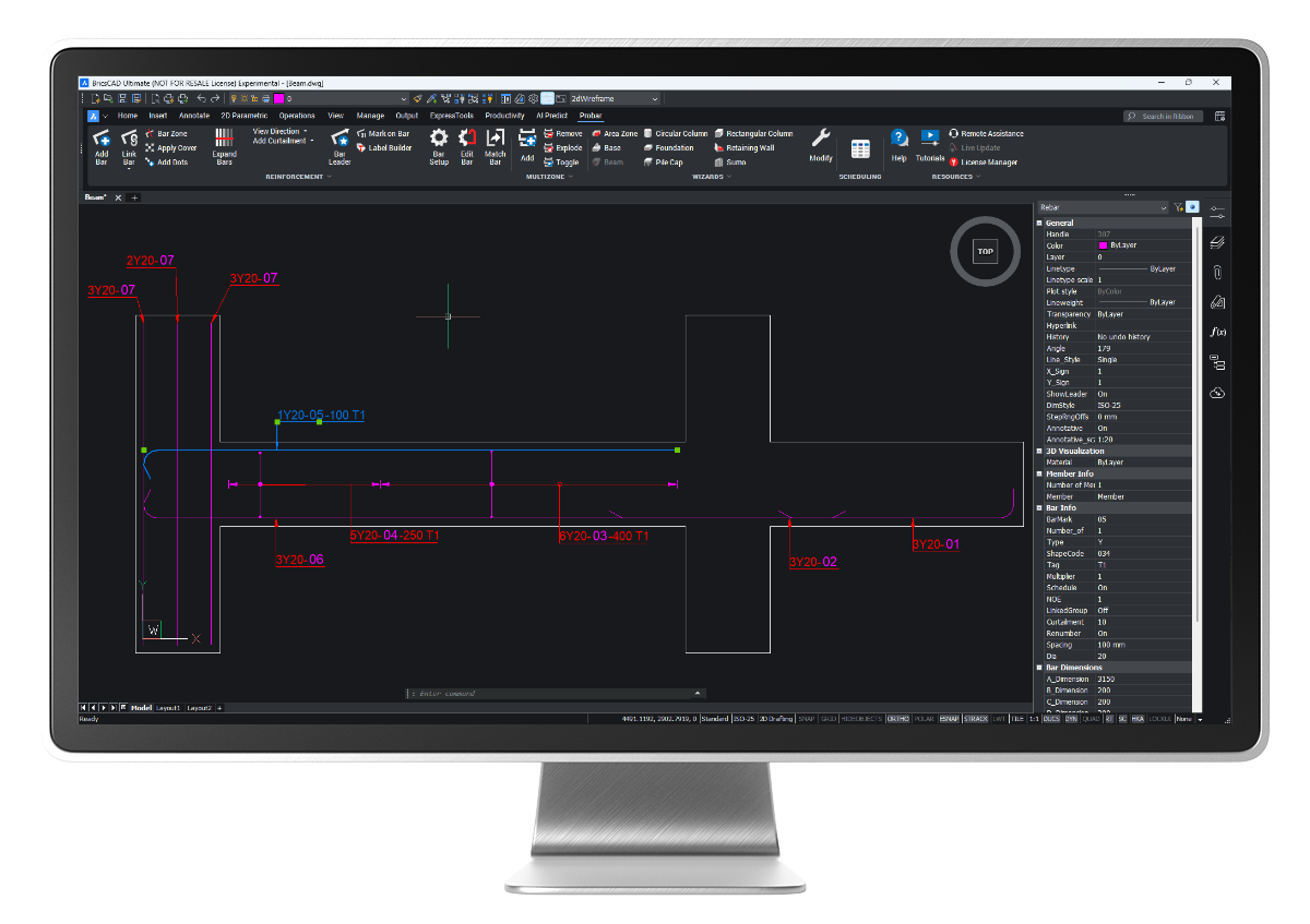 Image of related industry: Probar for BricsCAD – Rebar Properties Palette 