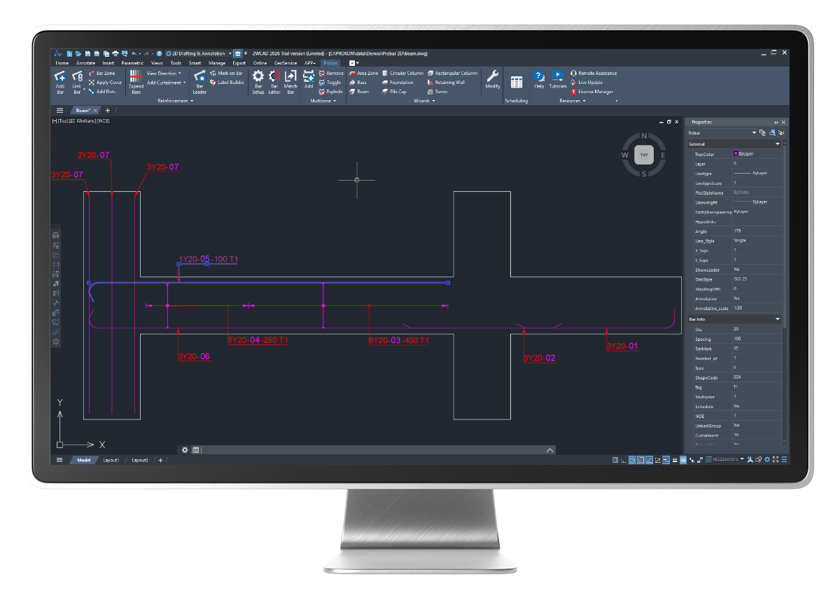 Image of related industry: Probar for ZWCAD – Rebar Properties Palette 
